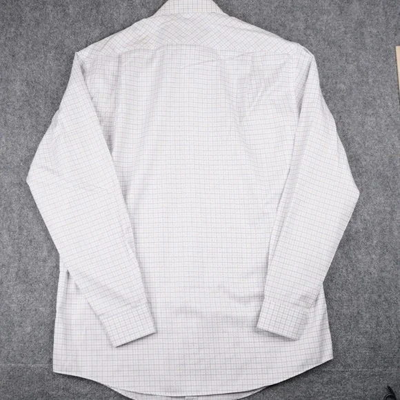 Joseph Abboud Dress Shirt Mens 16.5 37 White Blue Windowpane No Wrinkle Cotton - Picture 4 of 6